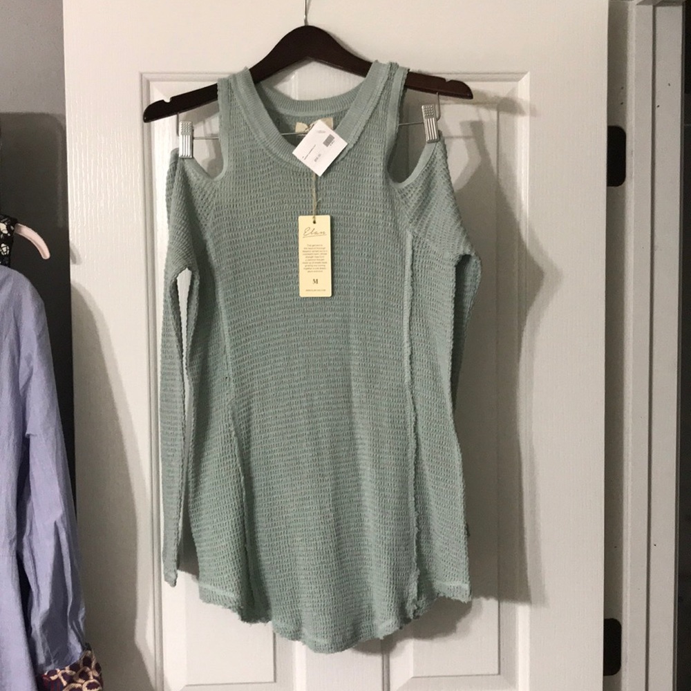 NWT Medium seafoam green open shoulder waffle knit